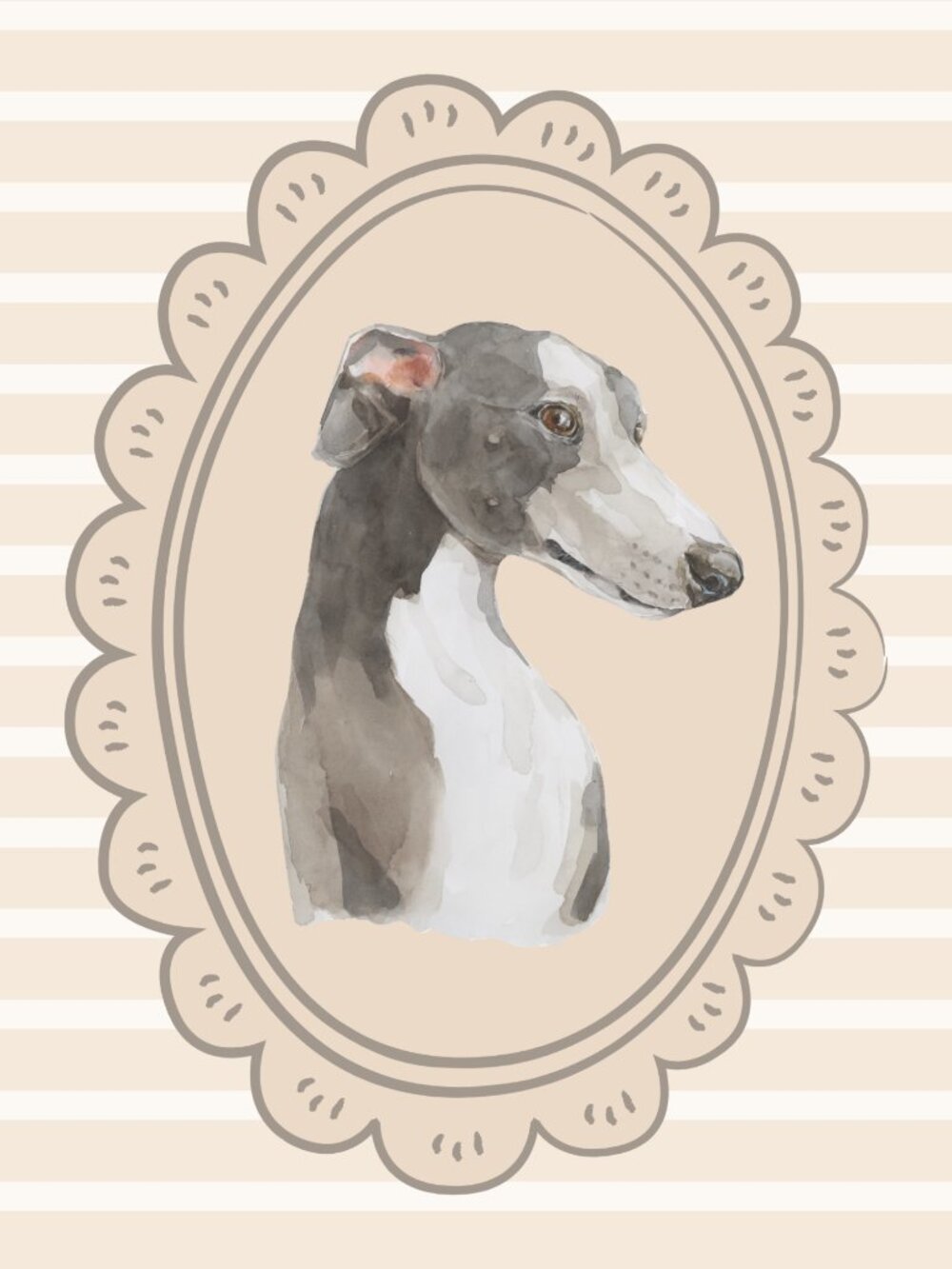 Vintage Inspired Greyhound Dog Portrait Watercolor Art Poster 11x14"